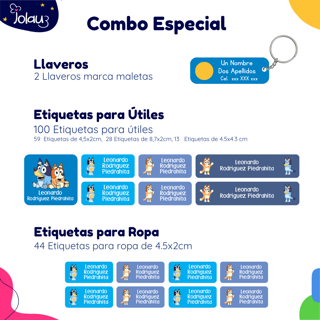 COMBO ETIQUETAS PARA ROPA Y UTILES 10