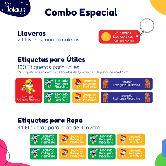COMBO ETIQUETAS PARA ROPA Y UTILES 13