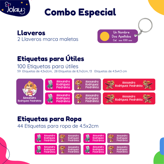 COMBO ETIQUETAS PARA ROPA Y UTILES 14