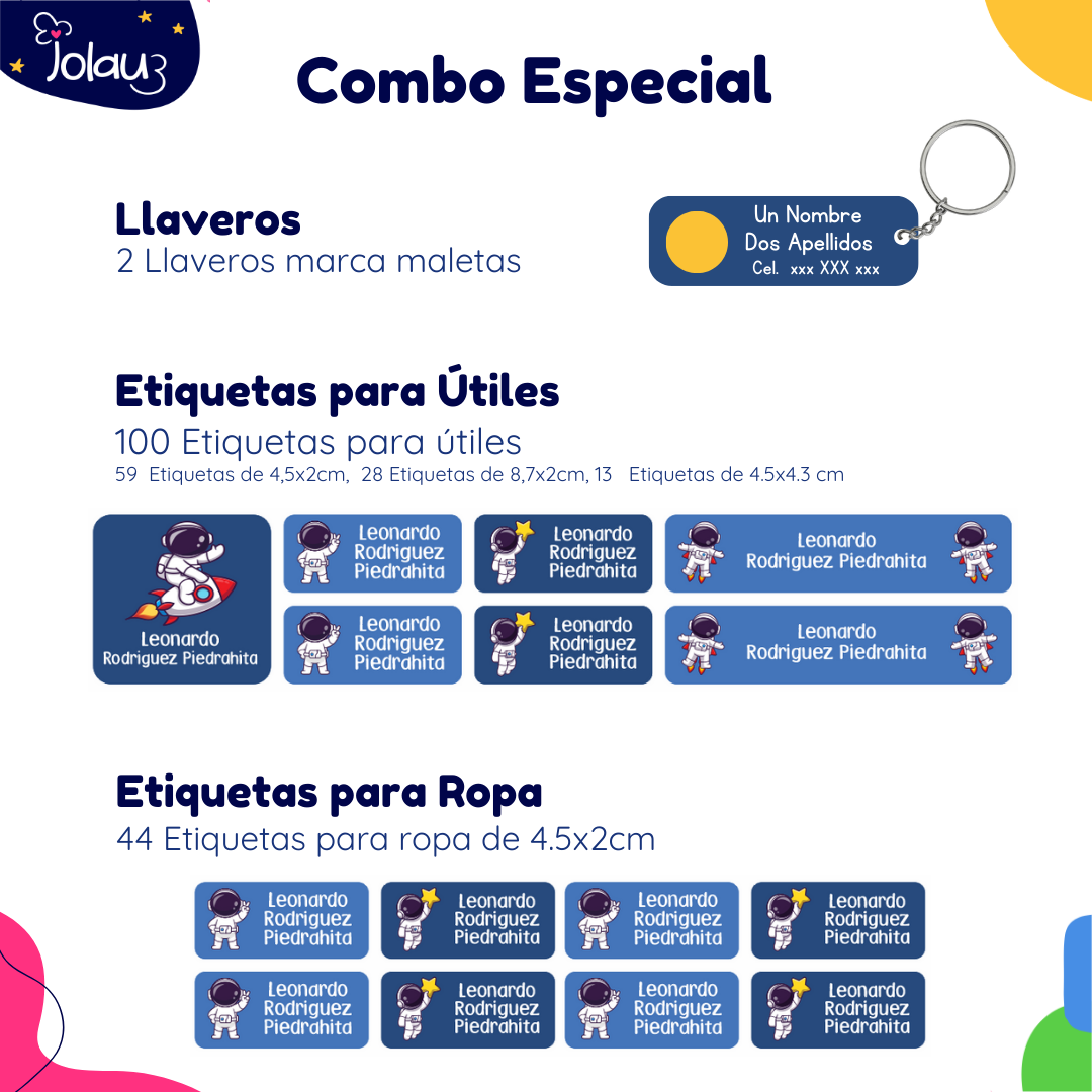 COMBO ETIQUETAS PARA ROPA Y UTILES 20