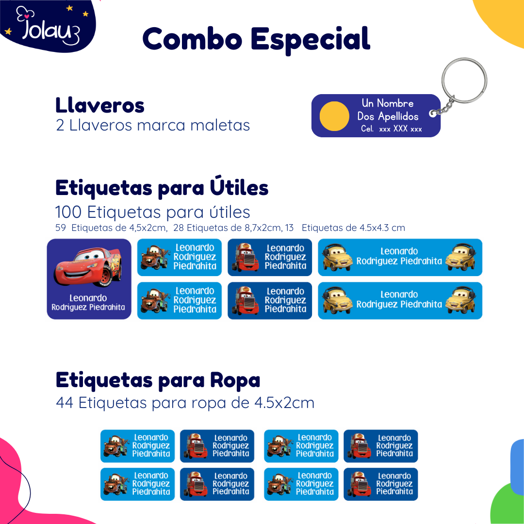 COMBO ETIQUETAS PARA ROPA Y UTILES 42
