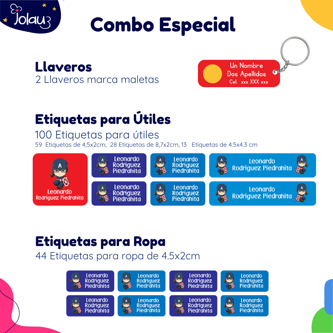 COMBO ETIQUETAS PARA ROPA Y UTILES 43