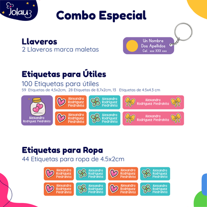 COMBO ETIQUETAS PARA ROPA Y UTILES 70
